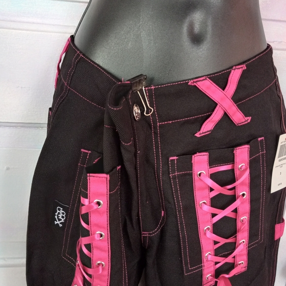 Tripp sister brand Royal Bones nwt mall-goth blk&pink corset thigh wideleg pants - Picture 8 of 8